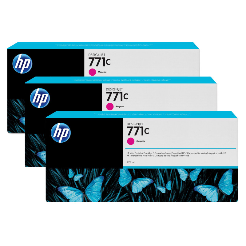 HP Confezione da 3 cartucce di inchiostro magenta DesignJet 771C, 775 ml