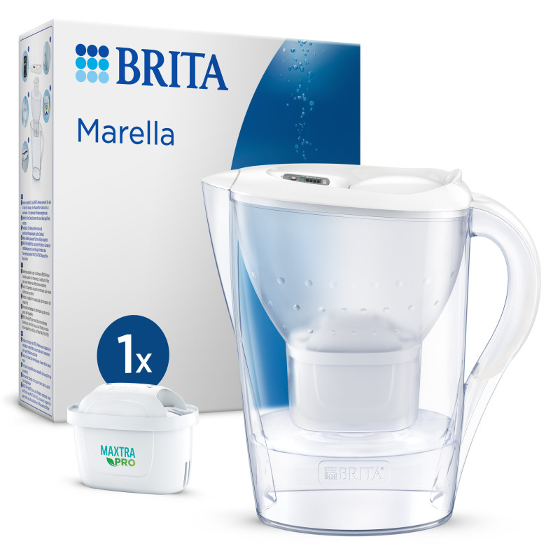 Brita Caraffa filtrante Marella bianca (2.4L) incl. 1 x filtro MAXTRA PRO All-in-1 - adatta alla porta del frigorifero con Memo