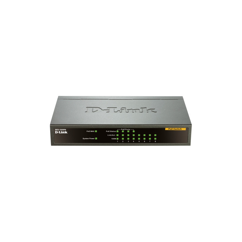 D-Link DES-1008PA switch di rete Non gestito Fast Ethernet (10/100) Supporto Power over Ethernet (PoE) Nero