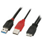 Lindy USB 3.0, 0.5m cavo USB USB 3.2 Gen 1 (3.1 Gen 1) 0,5 m Micro-USB B 2 x USB Nero, Rosso