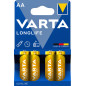 Varta Longlife, Batteria Alcalina, AA, Mignon LR6, 1.5V, Blister da 4, Made in Germany