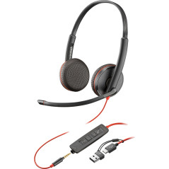 POLY Cuffie stereo Blackwire 3225 con connettore USB-C + spina da 3,5 mm + adattatore USB-C/A