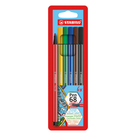 STABILO Pen 68 marcatore Blu, Verde, Arancione, Rosa, Rosso, Giallo 6 pz