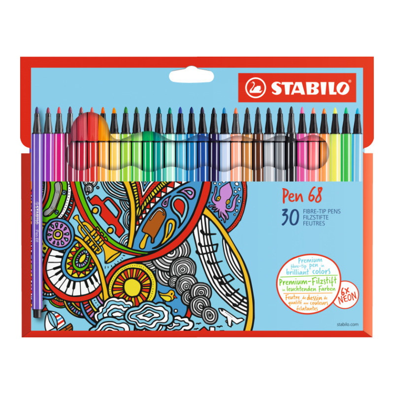 STABILO Pen 68 Cardboard Wallet marcatore Medio Multicolore 30 pz