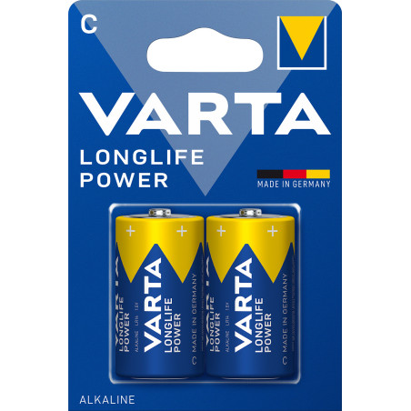 Varta Longlife Power, Batteria Alcalina, C, Baby, LR14, 1.5V, Blister da 2, Made in Germany