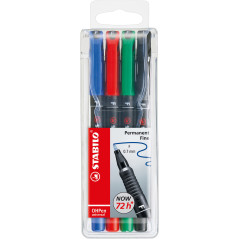 STABILO OHPen universal permanent, 4 Pack marcatore permanente Tipo di punta Nero, Blu, Verde, Rosso 4 pz