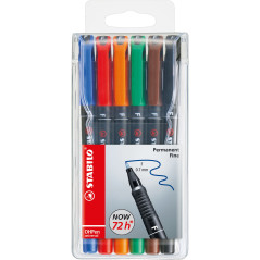 STABILO OHPen universal permanent, 6 Pack marcatore permanente Tipo di punta Nero, Blu, Marrone, Verde, Arancione, Rosso 6 pz