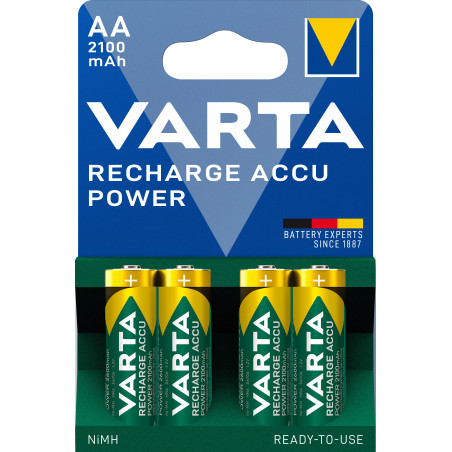 Varta Recharge Accu Power AA 2100 mAh Blister da 4 (Batteria NiMH Accu Precaricata, Mignon, batteria ricaricabile, pronta