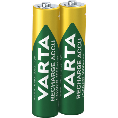 Varta Recharge Accu Power AAA 1000 mAh Blister da 2 (Batteria NiMH Accu Precaricata, Micro, ricaricabile, pronta all'uso)