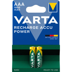 Varta Recharge Accu Power AAA 1000 mAh Blister da 2 (Batteria NiMH Accu Precaricata, Micro, ricaricabile, pronta all'uso)