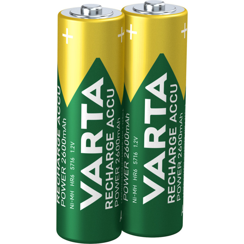 Varta Recharge Accu Power AA 2600 mAh Blister da 2 (Batteria NiMH Accu Precaricata, Mignon, batteria ricaricabile, pronta