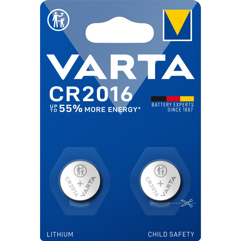 Varta LITHIUM Coin CR2016 (Batteria a bottone, 3V) Blister da 2