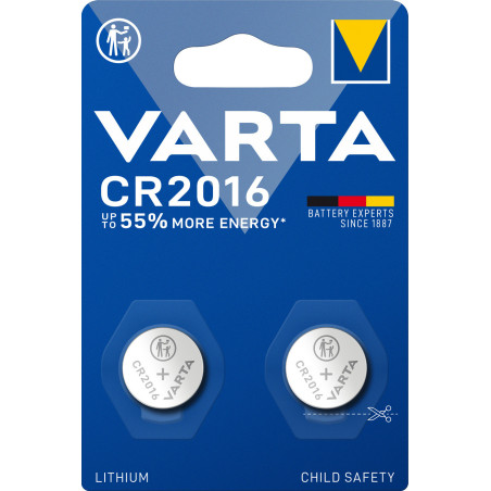 Varta LITHIUM Coin CR2016 (Batteria a bottone, 3V) Blister da 2