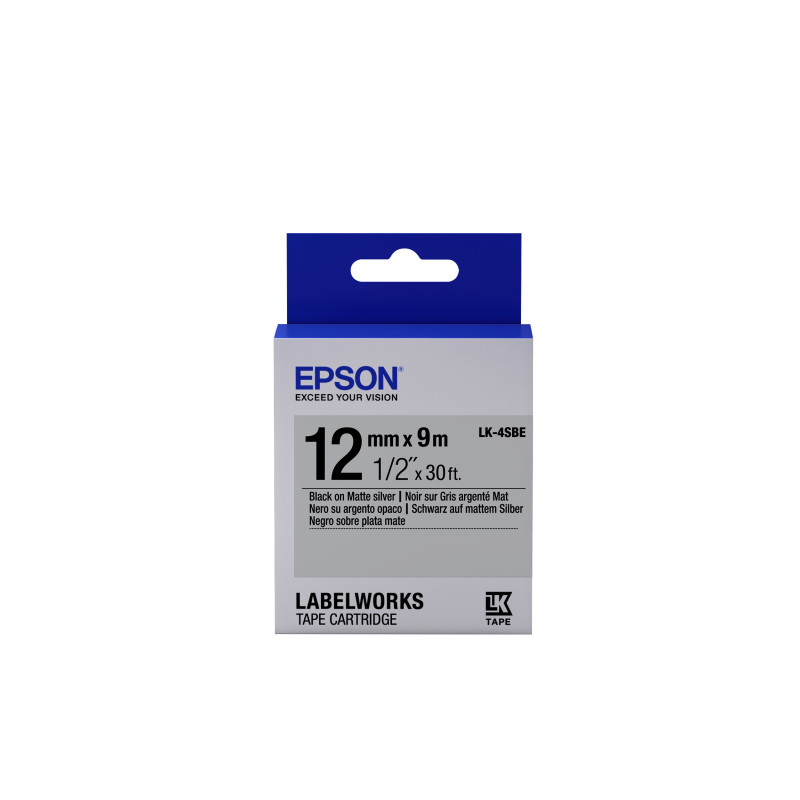 Epson Nastro fondo Opaco Argento per testo Nero 12/9 LK-4SBE