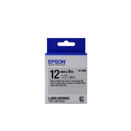 Epson Nastro fondo Opaco Argento per testo Nero 12/9 LK-4SBE