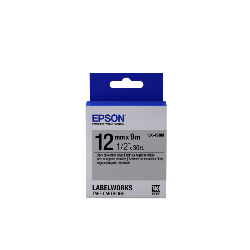 Epson Nastro fondo Argento per testo Nero 12/9 LK-4SBM