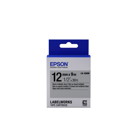 Epson Nastro fondo Argento per testo Nero 12/9 LK-4SBM