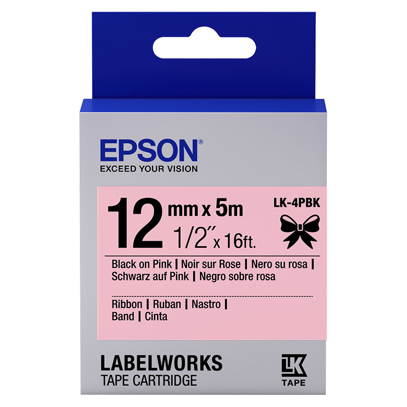 Epson Nastro satinato per etichettatrici LK-4PBK nero/rosa 12 mm (5 m)