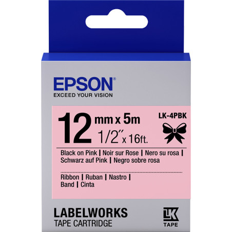 Epson Nastro satinato per etichettatrici LK-4PBK nero rosa 12 mm (5 m)