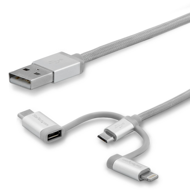 StarTech.com Cavo di ricarica multiplo USB da 2 m - Da USB a Micro-USB o USB-C o Lightning per iPhone / iPad / iPod / Android -