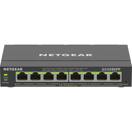 NETGEAR 8-Port Gigabit Ethernet High-Power PoE+ Plus Switch (GS308EPP) Gestito L2/L3 Gigabit Ethernet (10/100/1000) Supporto